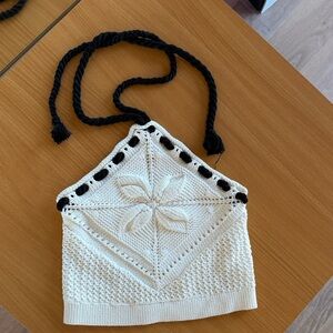 Alexis White Crochet Top with Black Accents